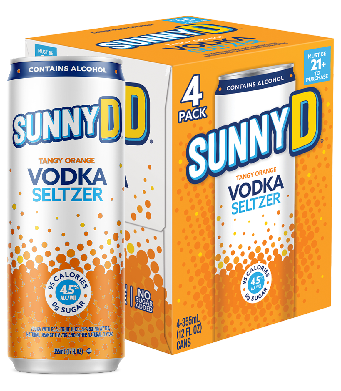 Sunny D Vodka Seltzer Tangy Orange can and 4 pack